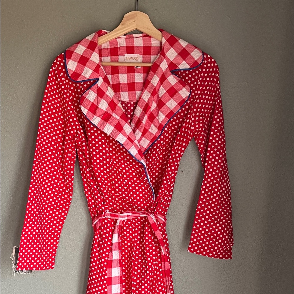 Vintage Raymond’s Red Polka Dot and Gingham Robe